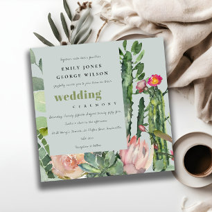 GREY PINK FLORAL CACTI FOLIAGE WATERCOLOR WEDDING INVITATION
