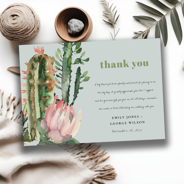 GREY PINK FLORAL CACTI FOLIAGE WEDDING THANK YOU INVITATION (Creator Uploaded)