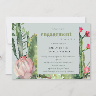 GREY PINK FLORAL DESERT CACTI FOLIAGE ENGAGEMENT ANNOUNCEMENT