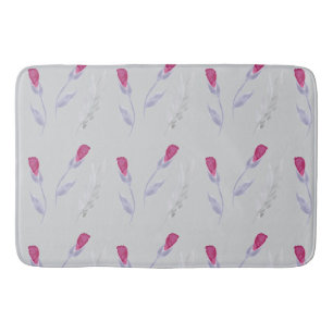 Grey Pink Flowers Bath Mat