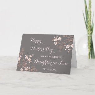 Grey Pink Flowers Daughter in Law Happy Mother's Card