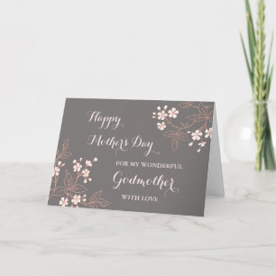 Grey Pink Flowers Godmother Happy Mother's Day Card