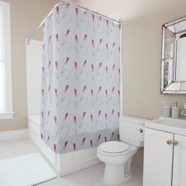 Grey Pink Flowers   Shower Curtain (In Situ)