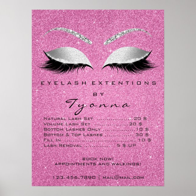 Grey Pink Gold Makeup Artist Lashes Price List Poster (Front)