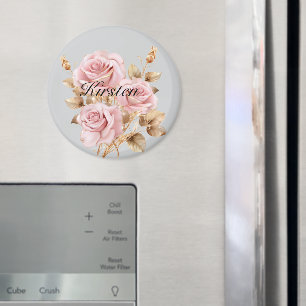 Grey Pink Gold Rose Floral Magnet