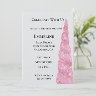 Grey Pink Gold Unicorn Birthday Invitation