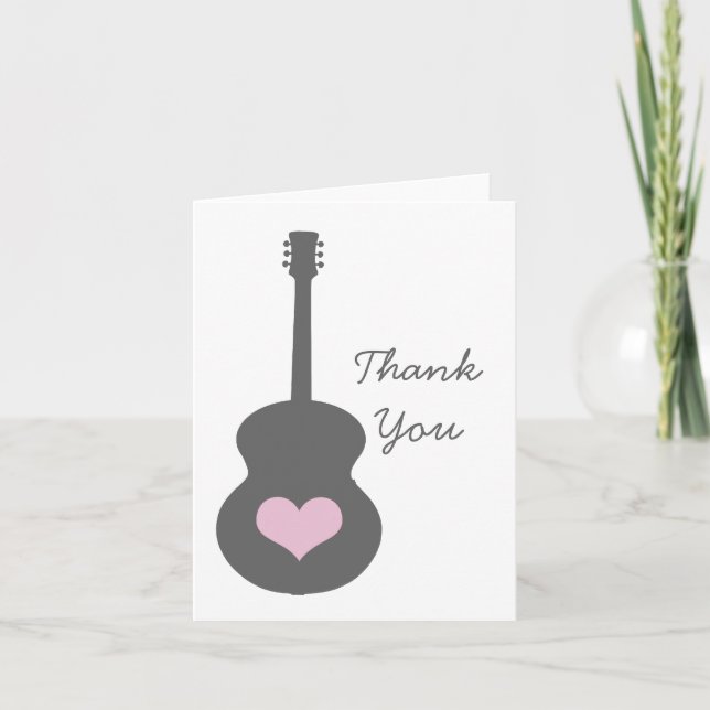 Grey/Pink Guitar Heart Thank You Card (Front)