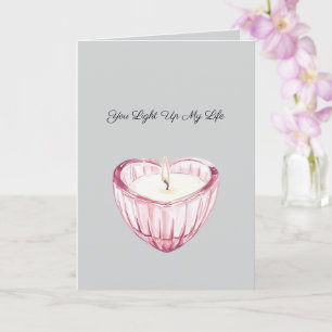 Grey Pink Heart Candle Light up my life Card