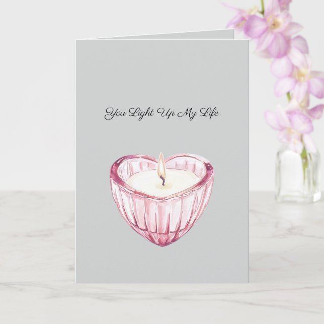 Grey Pink Heart Candle Light up my life Card (Orchid)