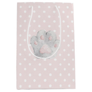 Grey Pink Kitty Cat Paws Birthday Medium Gift Bag