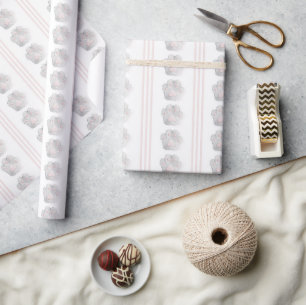 Grey Pink Kitty Cat Paws Birthday Wrapping Paper