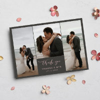 Grey Pink Lined Back 3 Photos Wedding Thank You