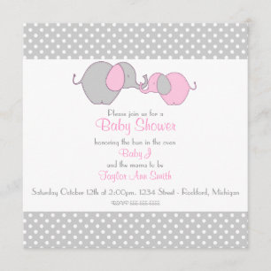 Grey & Pink Mama & Baby Elephant Shower Invitation