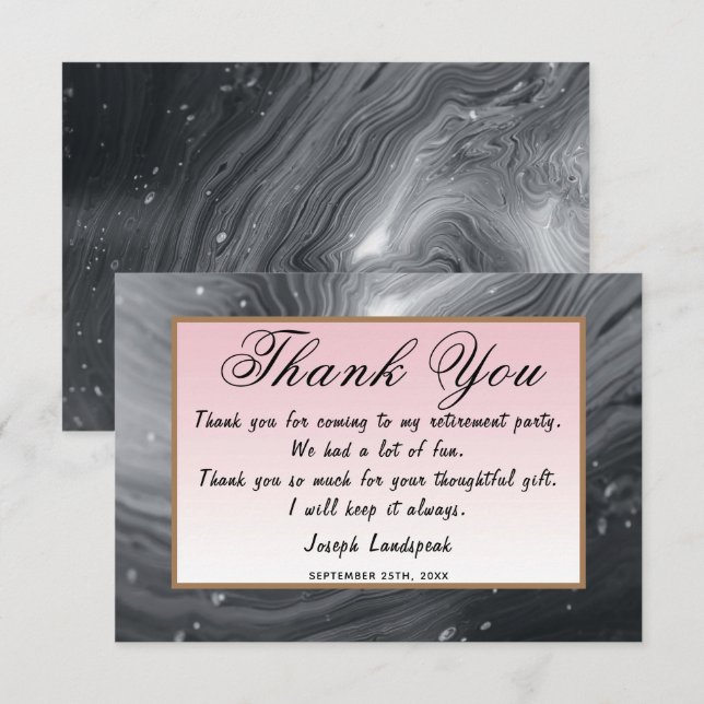 Grey & Pink Marble Retirement Thank You Note Card (Front/Back)