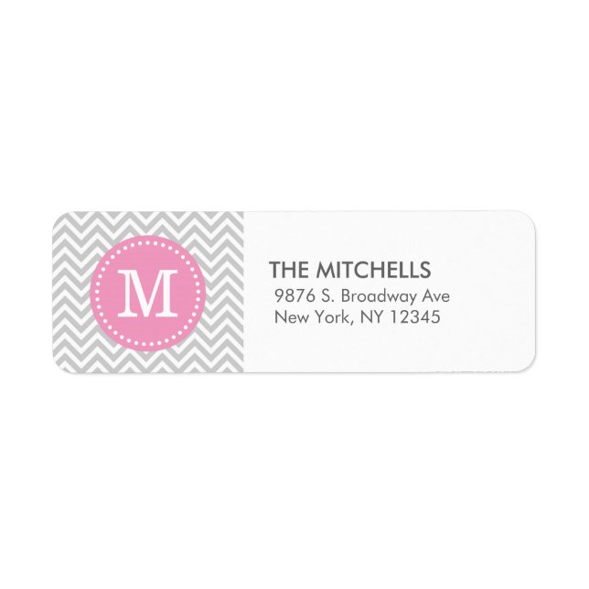 Grey & Pink Modern Chevron Custom Monogram (Front)