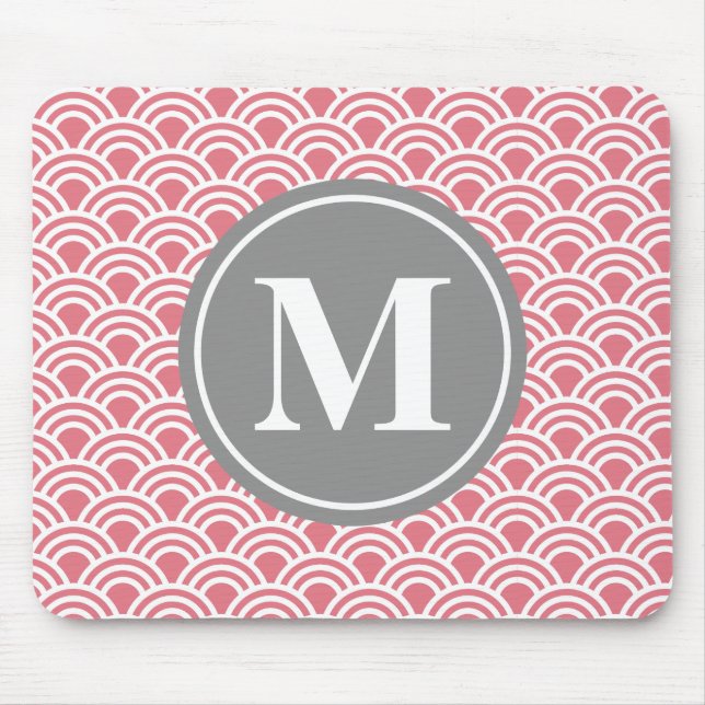 Grey Pink Modern Circle Pattern Mouse Mat (Front)