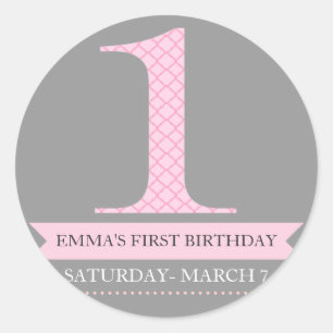 Grey & Pink Modern Pattern 1 Birthday Sticker