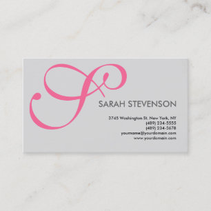Grey  Pink Monogram Professional Business Card