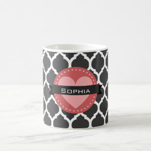 Grey Pink Moroccan Lattice Pattern Coffee Mug