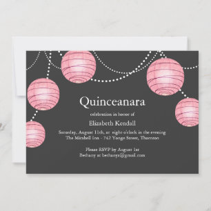Grey & Pink Party Lantern Quinceanera Invitation