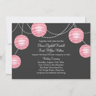 Grey & Pink Party Lanterns Wedding Invitation