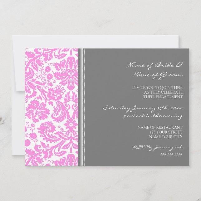 Grey Pink Pattern Engagement Party Invitations (Front)