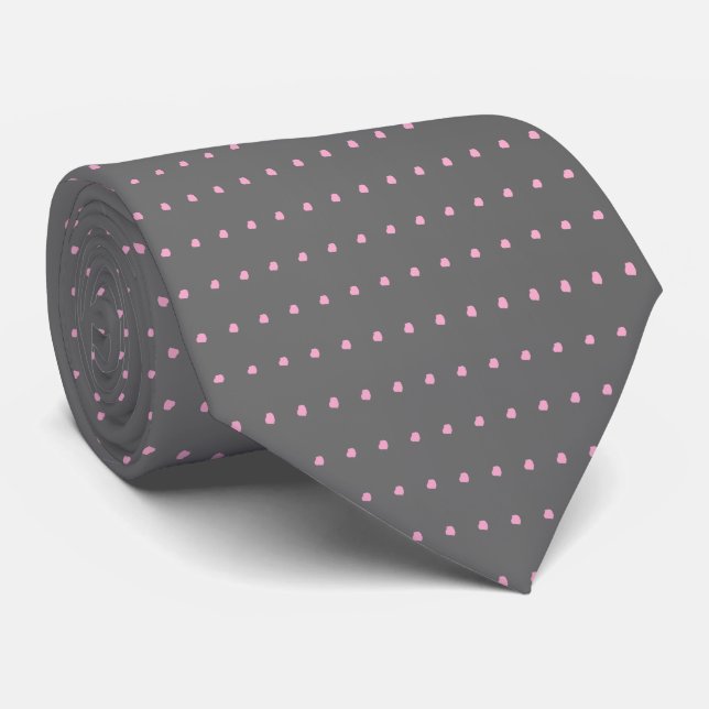 Grey  Pink Polka Dots Tie (Rolled)