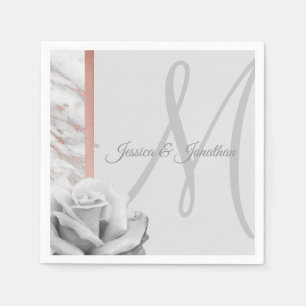 Grey & Pink Rose Gold Foil Marble Wedding Napkin