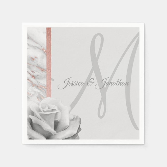 Grey & Pink Rose Gold Foil Marble Wedding Napkin (Front)