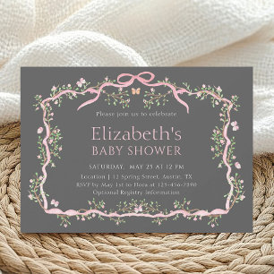 Grey & Pink Spring Garden Baby Shower    Invitation