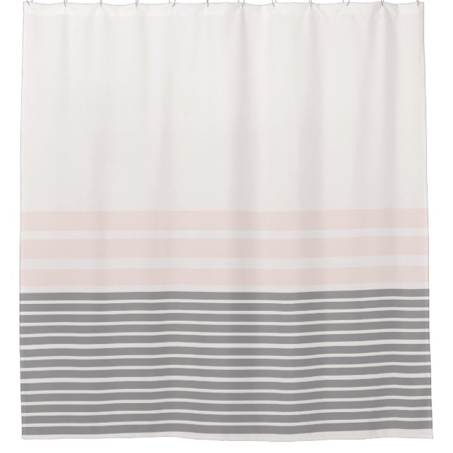 Grey, Pink Stripe Shower Curtain (Front)