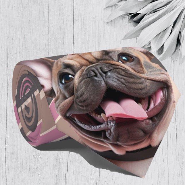 Grey Pink Striped French Bulldog Dog Pet Neck Tie (Creator Uploaded)