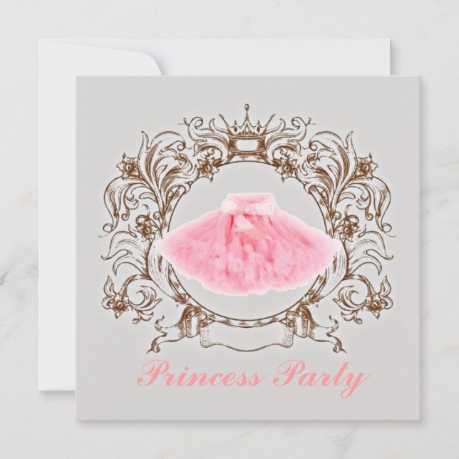 Grey Pink tutu Princess Birthday Party  Invitation (Front)
