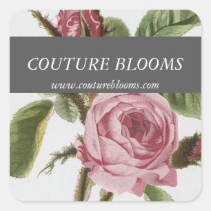Grey Pink Vintage Rose Florist Square Stickers