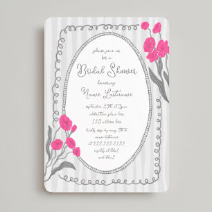 Grey Pink Whimsical Hand Painted Bridal Shower Invitation