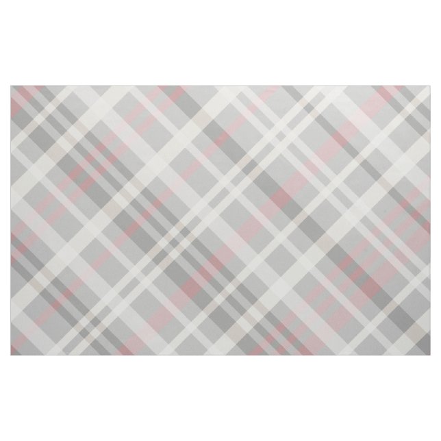 grey pink white diagonal plaid fabric (Fat Quarter)