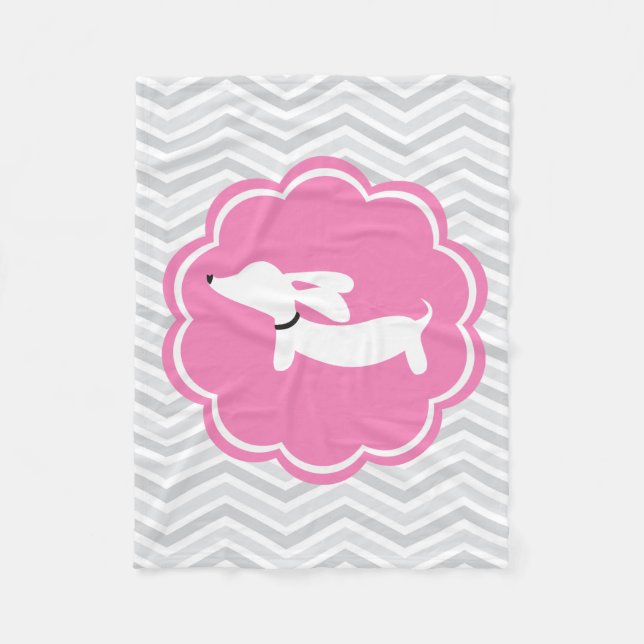 Grey & Pink Wiener Dog Dachshund Baby Blanket (Front)