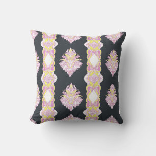 Grey, Pink, Yellow Design Reversible Throw Pillow