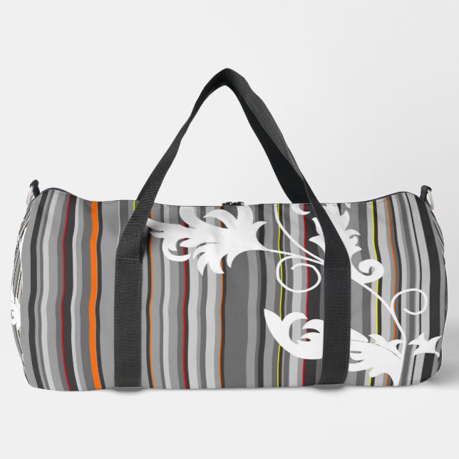 Grey Pinstripe with Flora Detail Print Cut Sew Bag (Front)