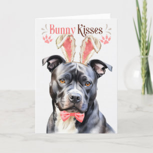 Grey Pit Bull Dog in Bunny Ears for Easter Holiday Card