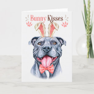 Grey Pit Bull Dog in Bunny Ears for Easter Holiday Card