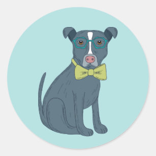 Grey Pit Bull Puppy Dog Wearing Glasses Classic Round Sticker