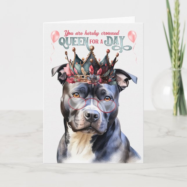 Grey Pit Dog Queen for a Day Funny Birthday Card (Front)