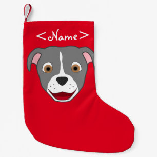 Grey Pitbull Face with White Blaze Small Christmas Stocking