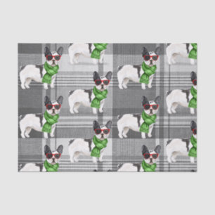 Grey Plaid and Boston Terrier Christmas Tissue Paper