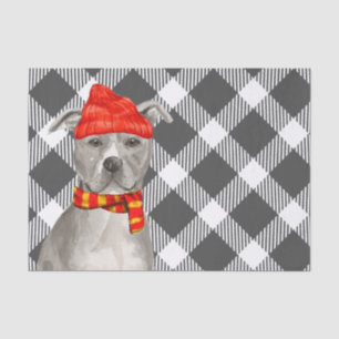 Grey Plaid and Grey Pit Bull Christmas Tissue Paper