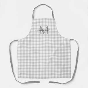 Grey Plaid Apron with Monogram & Name