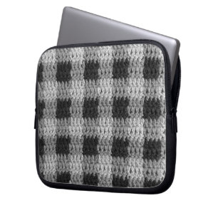Grey Plaid Artisan Crochet Print Electronics Bag