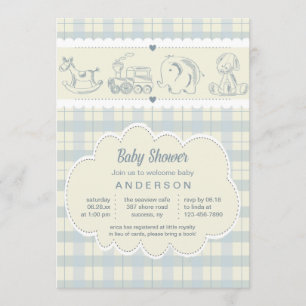 Grey Plaid Baby Shower Invitation