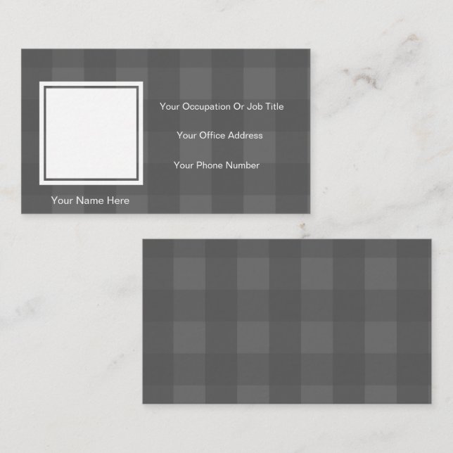 Grey Plaid Chequered Photo Name Phone Template Calling Card (Front/Back)